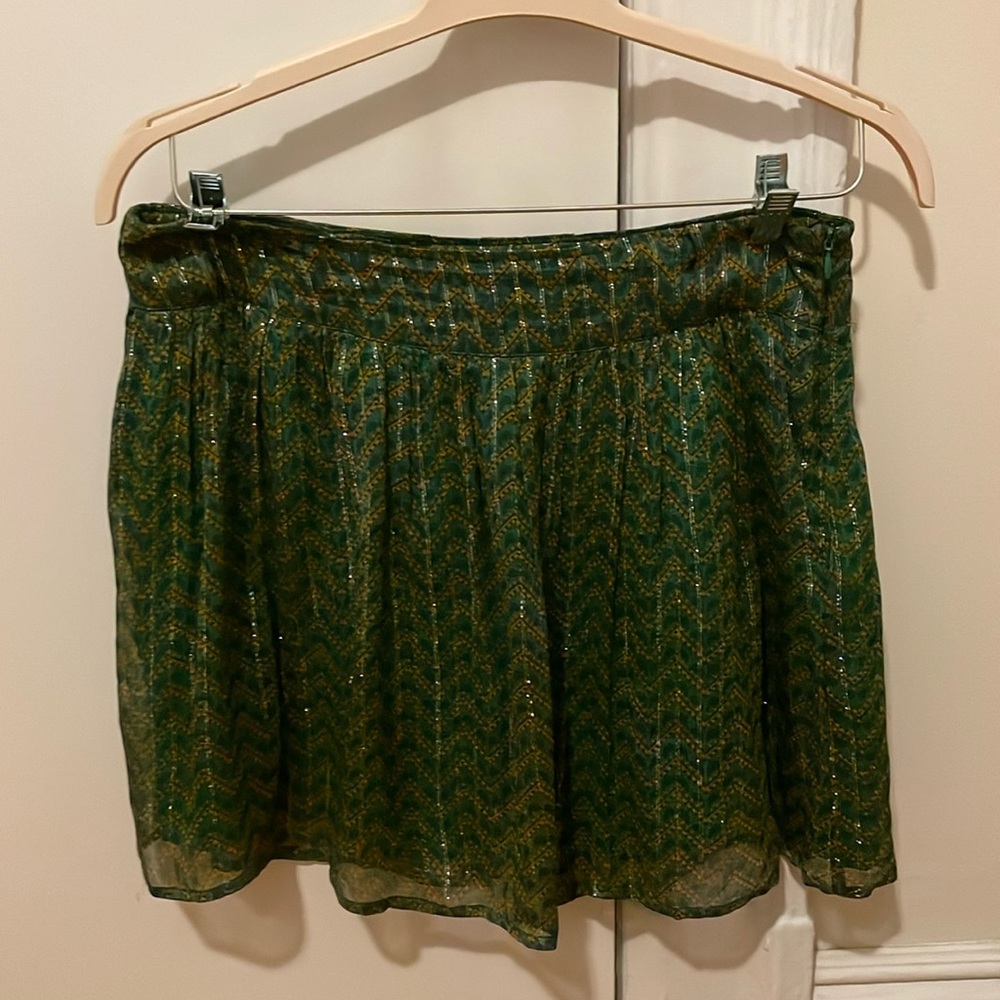 BA&SH Green shimmer chiffon mini skirt.